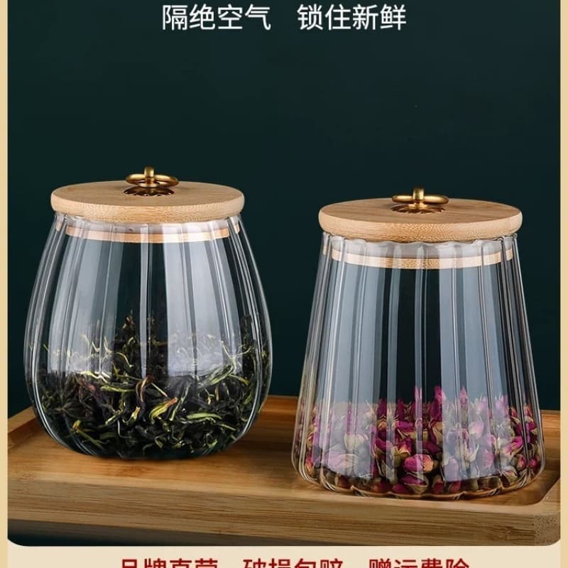 Creative Glass Tea Canister with Seal, Large Capacity Pu'er Storage Container, Japanese-style Flower Tea Jar