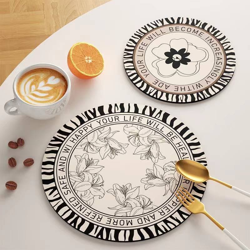 Black and white retro absorbent coaster, minimalist diatomaceous earth heat-insulating placemat, light luxury high-end bowl and plate mat, coffee mat, tea cup mat