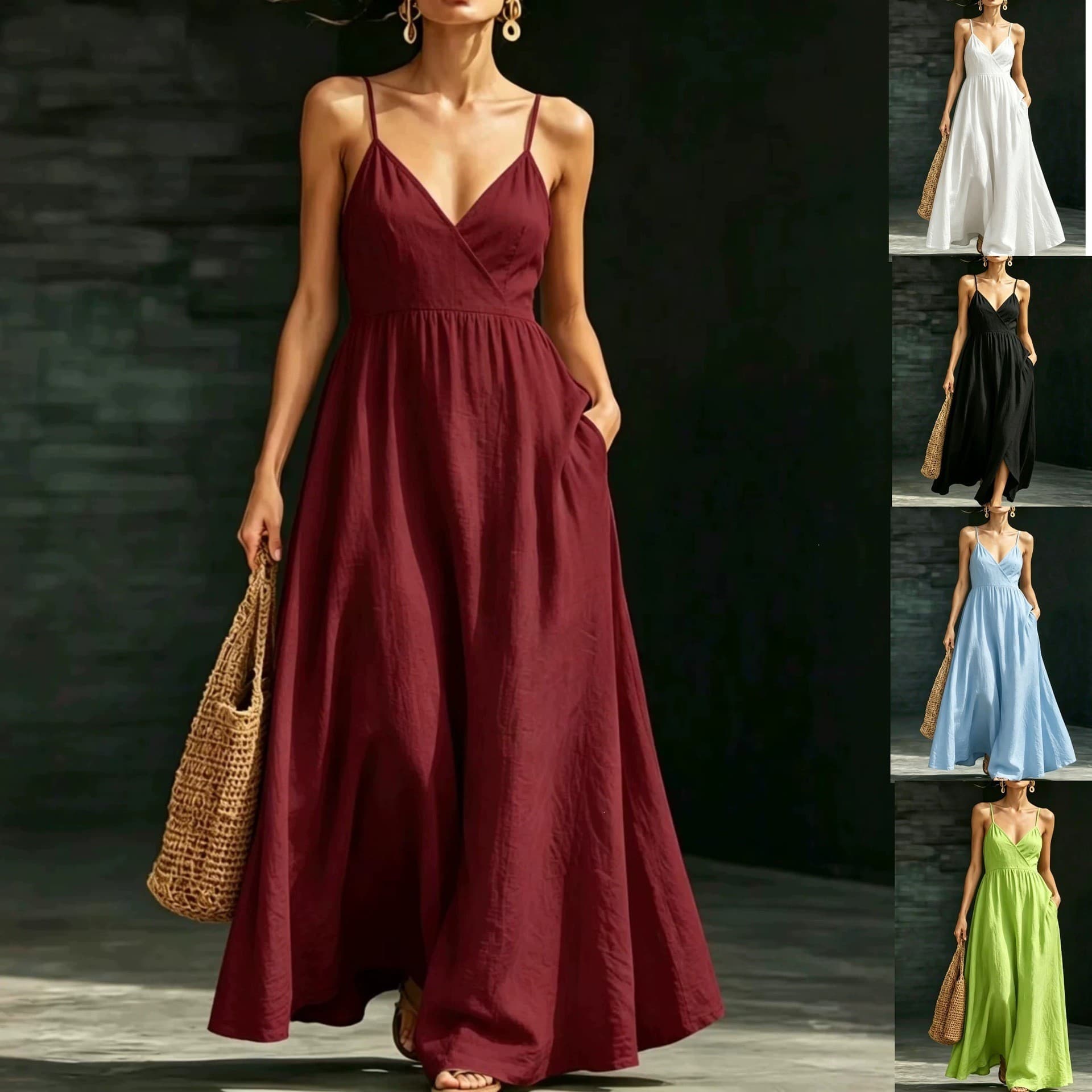 Cross-border Europe and America 2026 Summer Beach Sleeveless Long Dress Loose Flowing Casual Sleeveless Maxi Vacation Style Dress