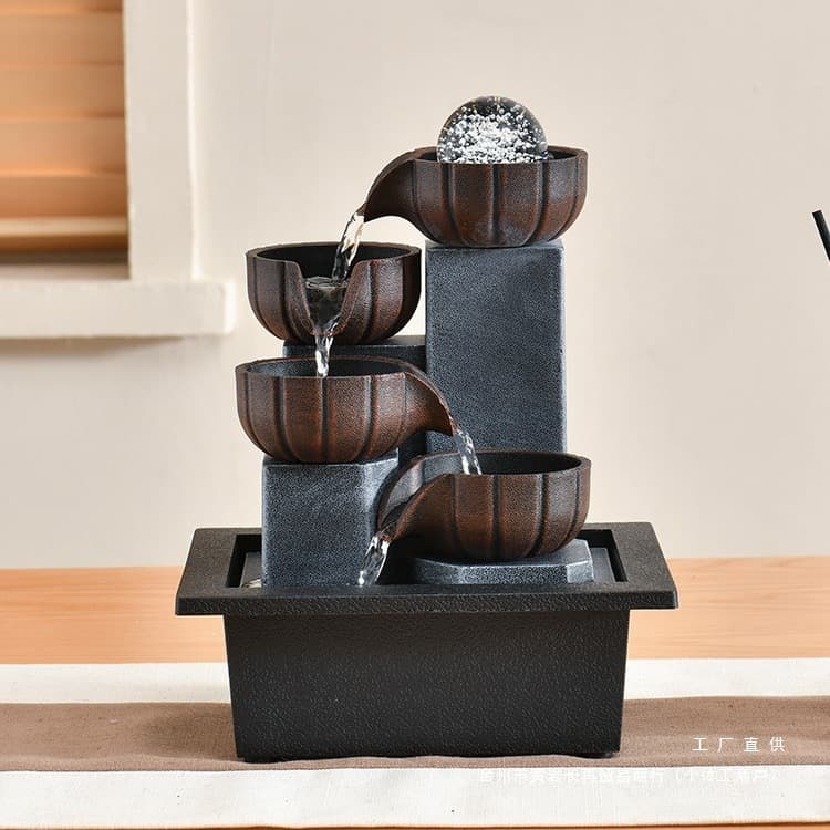 Wholesale small flowing water fountains, living room feng shui water wheels, desktop circulating water decorations, office wealth-generating feng shui ball ornaments