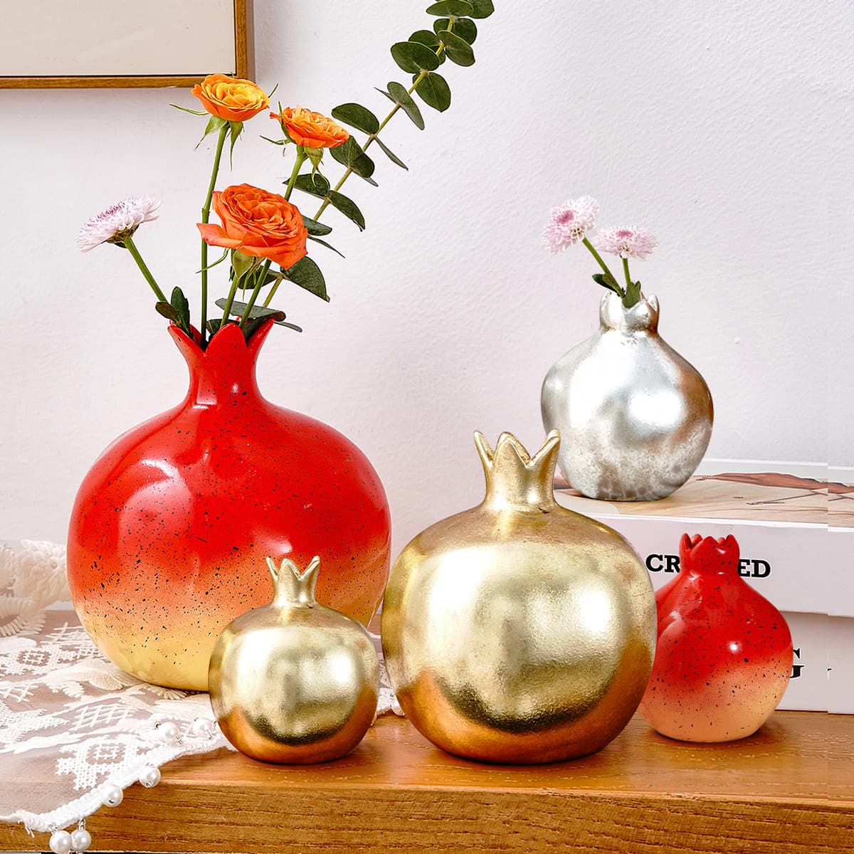 Creative Simulated Multicolor Pomegranate-Shaped Vase Resin Material Home Decoration Flower Vase Hydroponic Vase Tabletop Decor