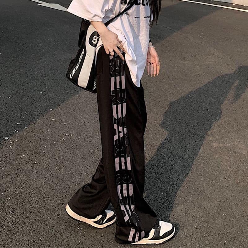 Summer Thin Pants for Women Letter Print Loose Korean Style Student Straight Wide-Leg Pants Casual Sports Pants ins Trendy