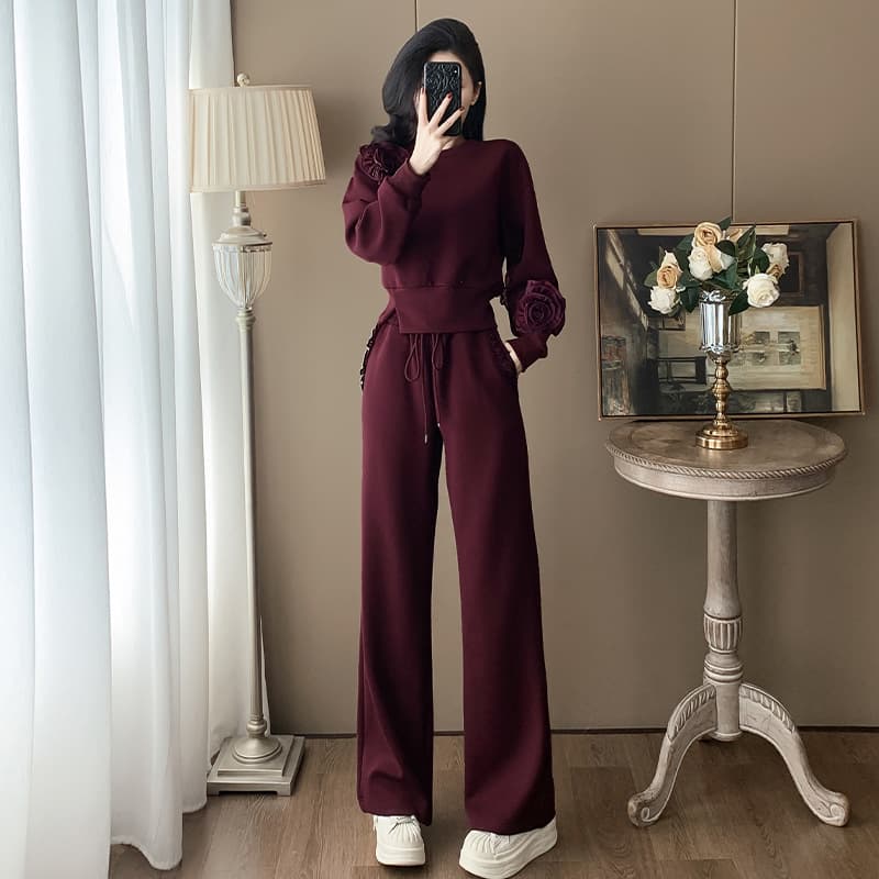 High-End Mature Woman Outfit Set Stylish Age-Defying Flattering for Pear Shape Wide-Leg Pants Fashion Two-Piece Set Fall