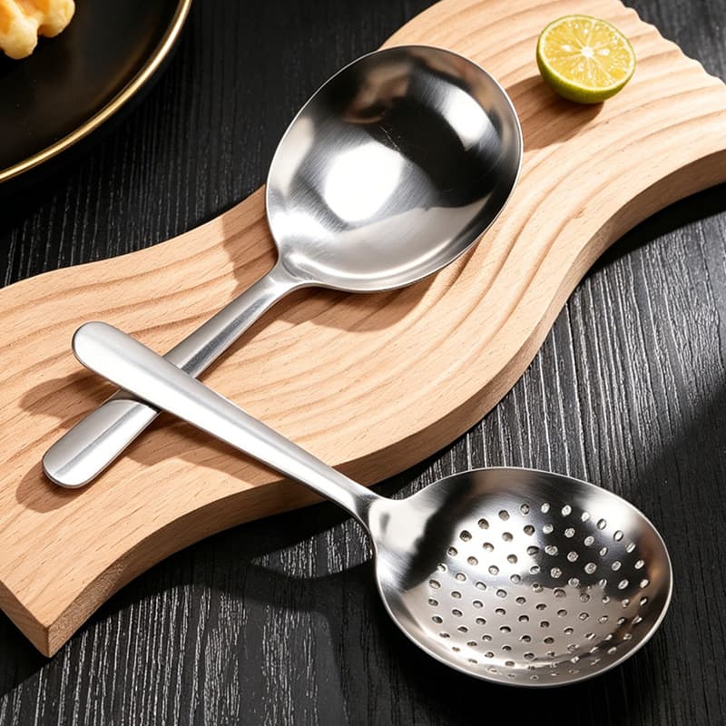 Stainless steel serving spoon short handle eating serving spoon kitchen small colander thickened public spoon large head soup spoon