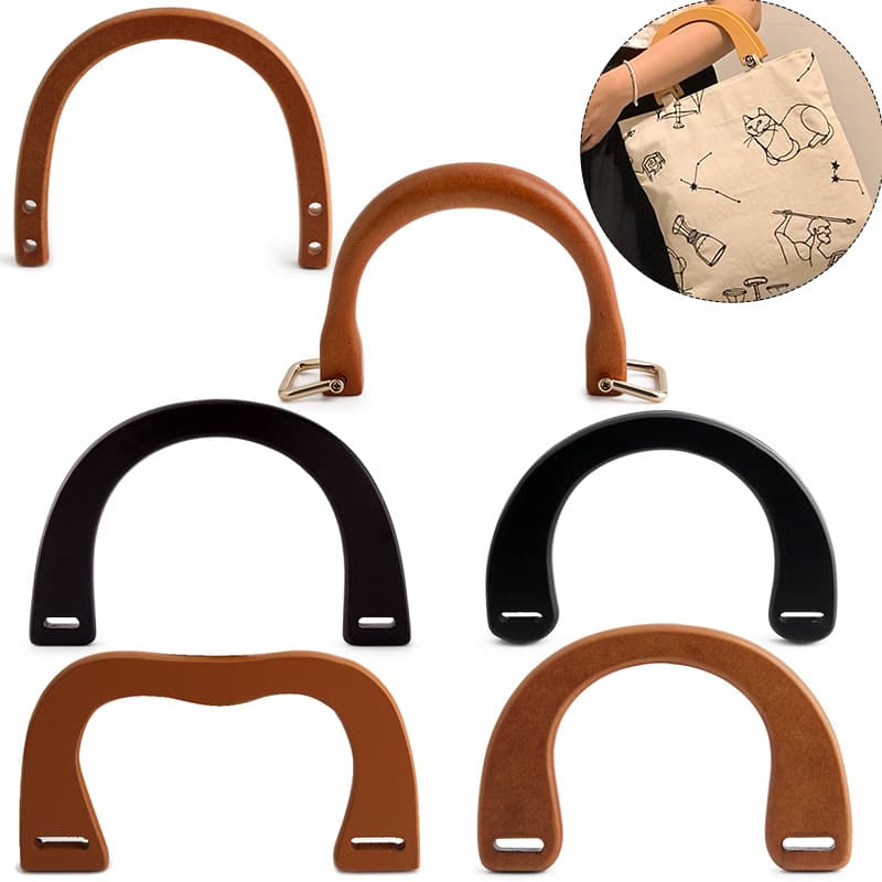 Cross-border spot black U-shaped women's light luxury clutch bag wooden handle accessories handmade DIY crochet bag solid wood handle