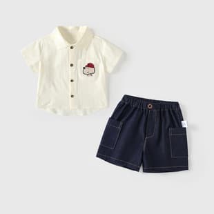 Boys' Summer Thin Suit 2026 New Style Boys' Shirt Shorts Two-Piece Set Handsome Baby Going Out Clothes