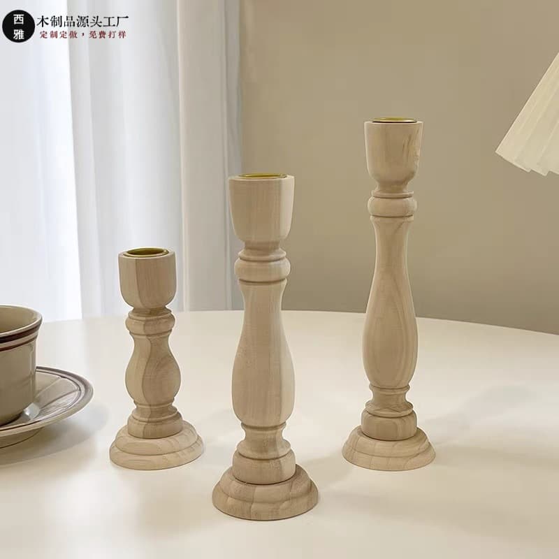 Ins-Style French Vintage Roman Column Wooden Candlestick, Living Room Dining Table Decoration, Photo Prop, Threaded Candle