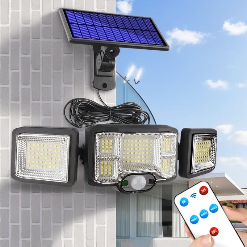 Cross-border Three-Head LED Solar Garden Light, Motion Sensor Remote Control Wall Light, Ultra-Bright Waterproof Street Light