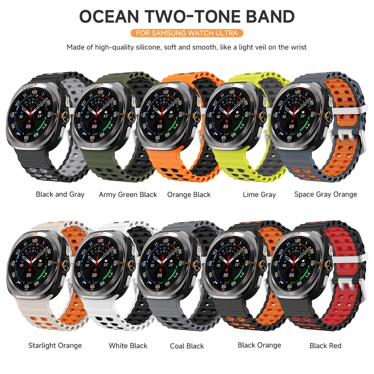 Compatible with Galaxy Watch Ultra Band Samsung Ultra Multi-hole Breathable Silicone Quick-release Sports Band