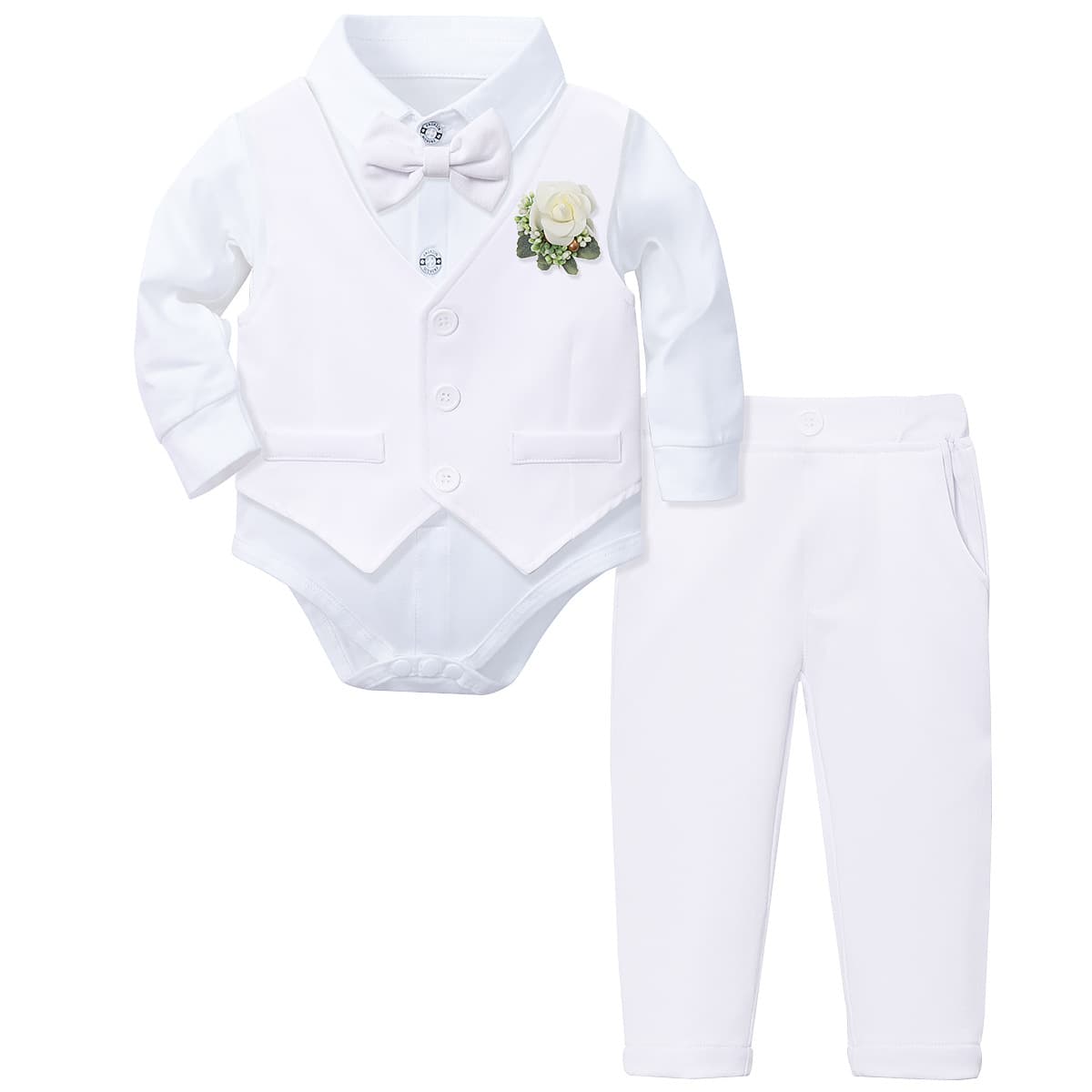 Newborn Boy Gentleman Suit Set Birthday Party Tuxedo Vest Three-Piece Outfit with Shirt