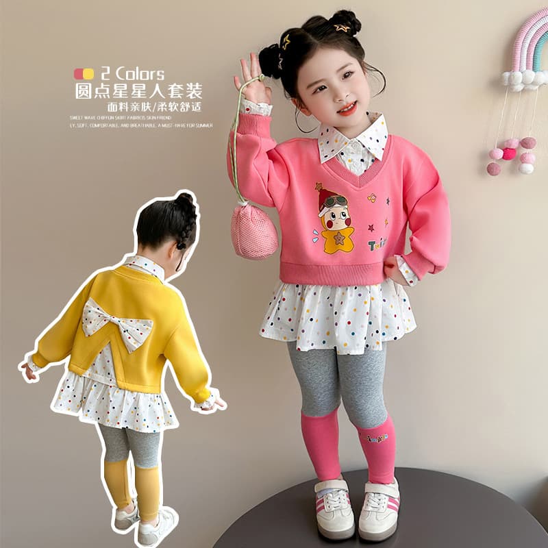 Girls Suit Spring and Autumn New Style Children's Fashionable Two-piece Suit Baby Girl Tops and Leggings Suit Wholesale