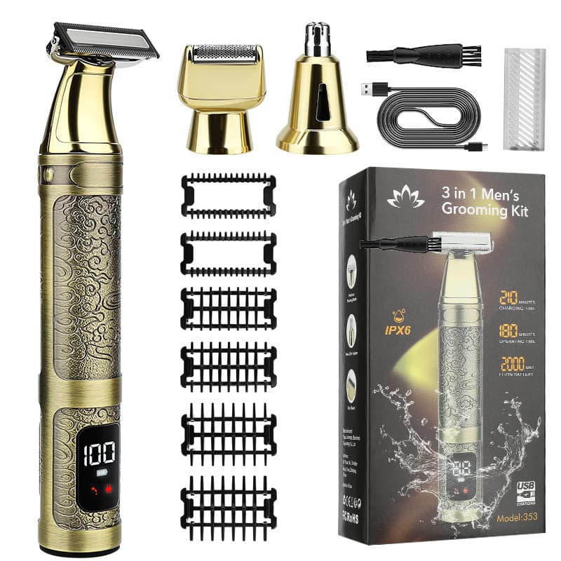 Waterproof 3-in-1 Men's Shaving Set Multifunctional Razor Body Hair Trimmer Metal Nose Hair Trimmer Cross-Border