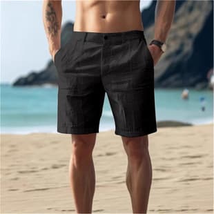 Cross-Border Men's Cotton-Linen Summer 2025 Solid Color Button Beach Casual Outdoor Breathable Straight-Leg Casual Shorts