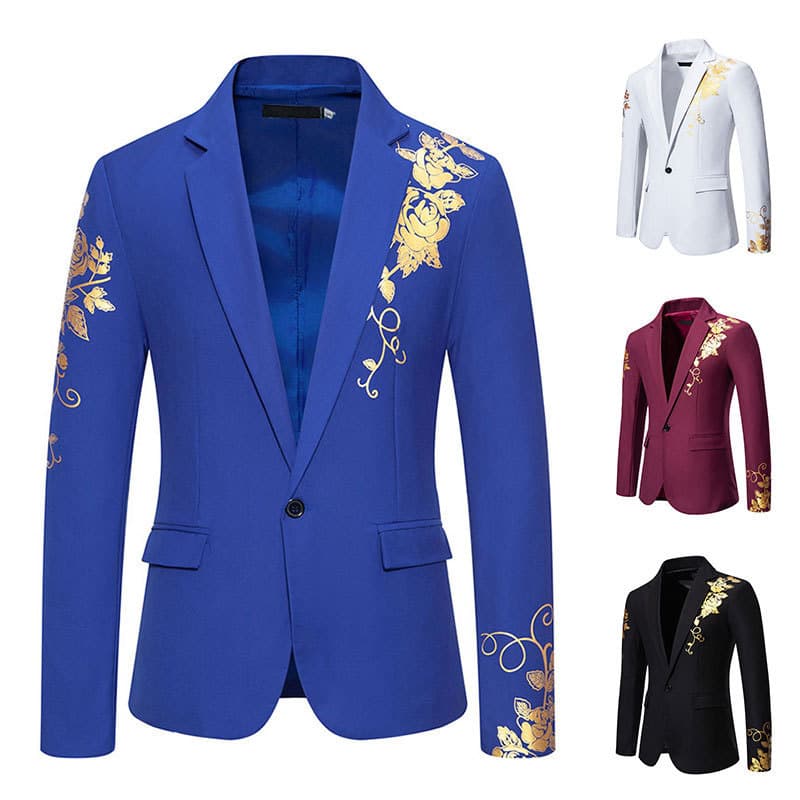 Amazon Men's Paisley Gold Foil Print Wedding Casual Slim Fit Suit X10