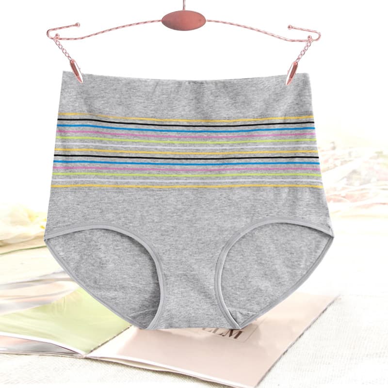 Women's Cotton Striped Mid-High Waist Triangle Panties Butt Lift Shorts Plus Size Breathable Underwear 318