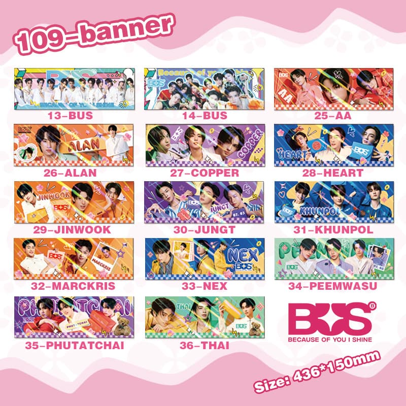 In-stock Thai Boy Band BUS Banner AA PEEMWASU JUNGT NEX Single Design Laser Handheld Banner with Free Photocard
