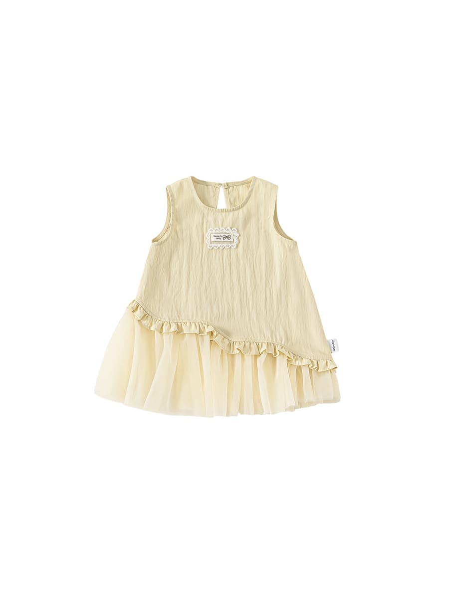 Bangxuan Kids Summer Sleeveless Dress for Girls, Mesh Tulle Princess Dress with Textured Fabric, Children's Dress