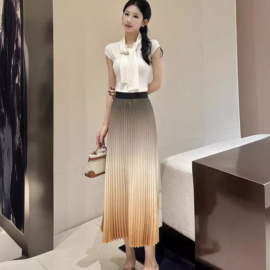 Shenzhen Nanyou High-End Women's Wear CD Elegant Socialite Style High-Waist Slimming Gradient Elastic Accordion Pleated Skirt