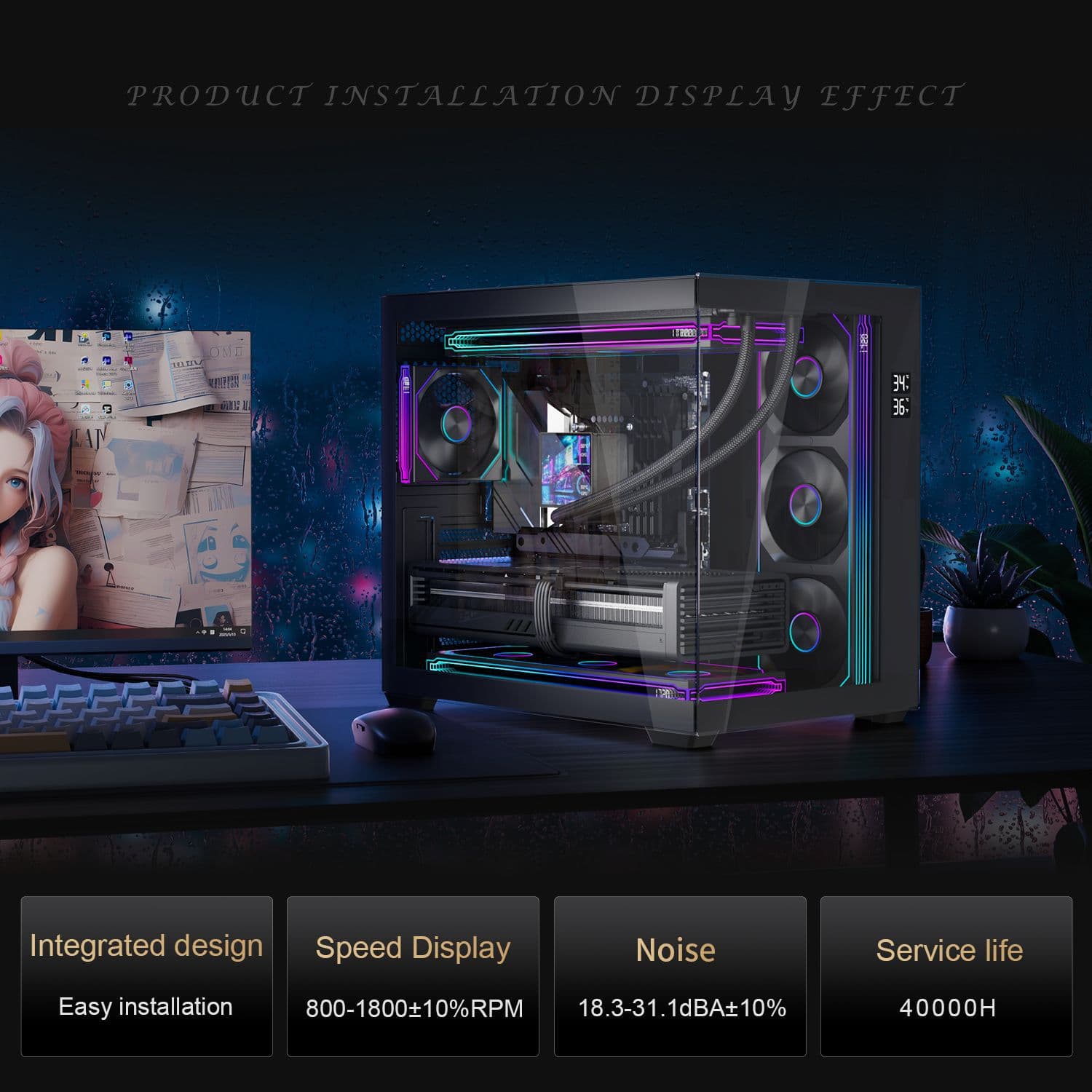 LOVINGCOOL Row Fan ARGB Case Fan Desktop Computer Case Fan Driver-Free Speed Display
