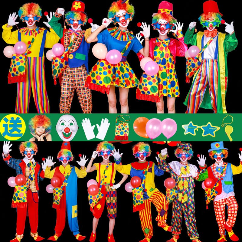 Clown Costume for Adults Men Women Funny Magic Birthday Party Performance Dress Up Props