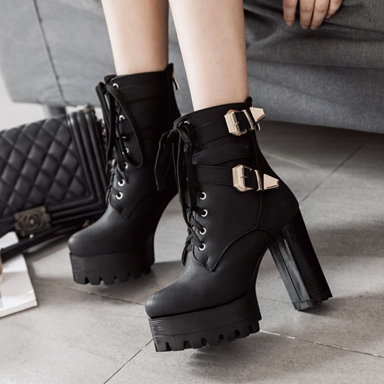 2021 Martin Boots Women's British Style Fall/Winter New Thick Heel Chunky Heel Short Boots Round Toe Leather Boots High Heel Women's Boots
