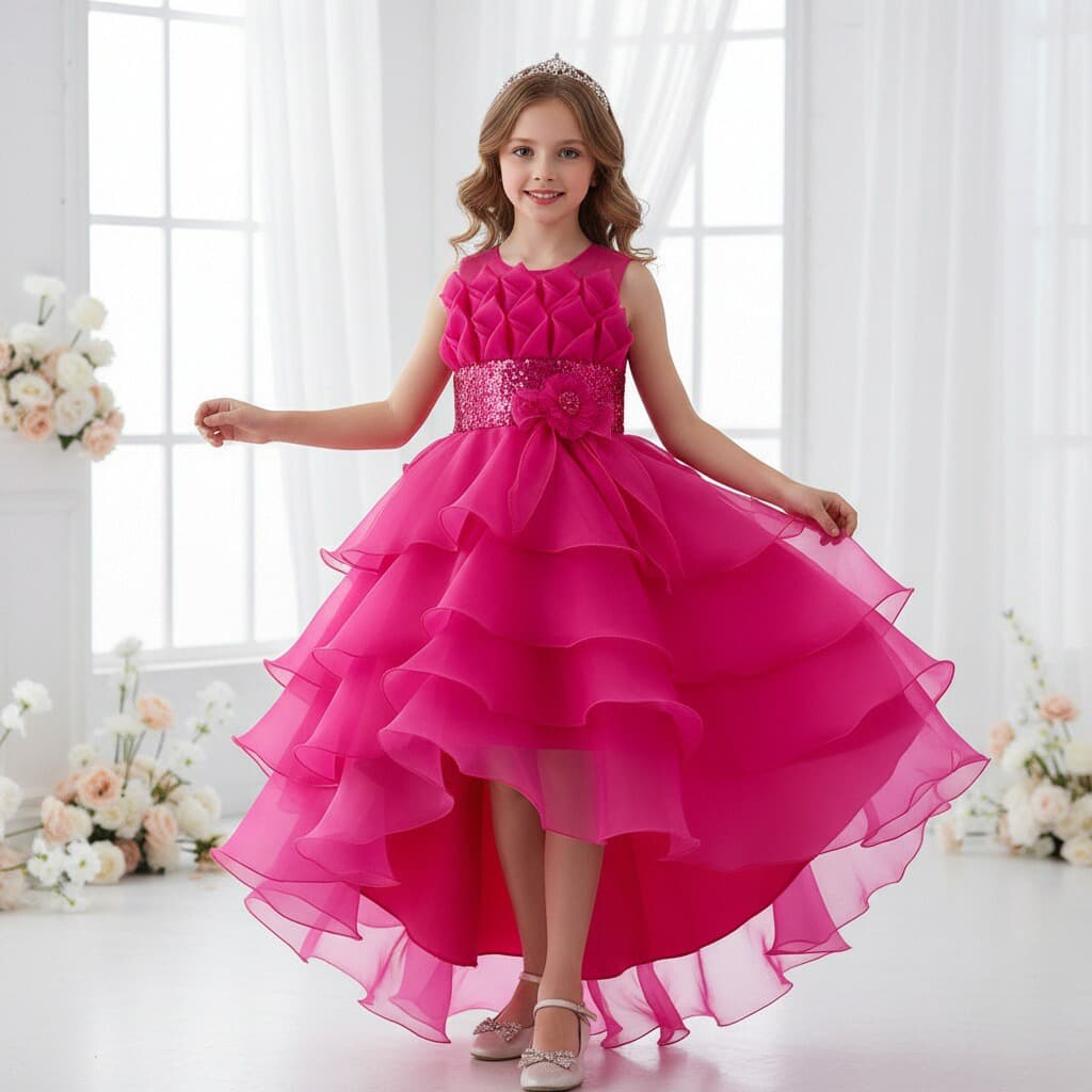 Foreign trade hot-selling middle and large children's tail dress multi-layer organza tuxedo skirt model catwalk performance costume cake skirt