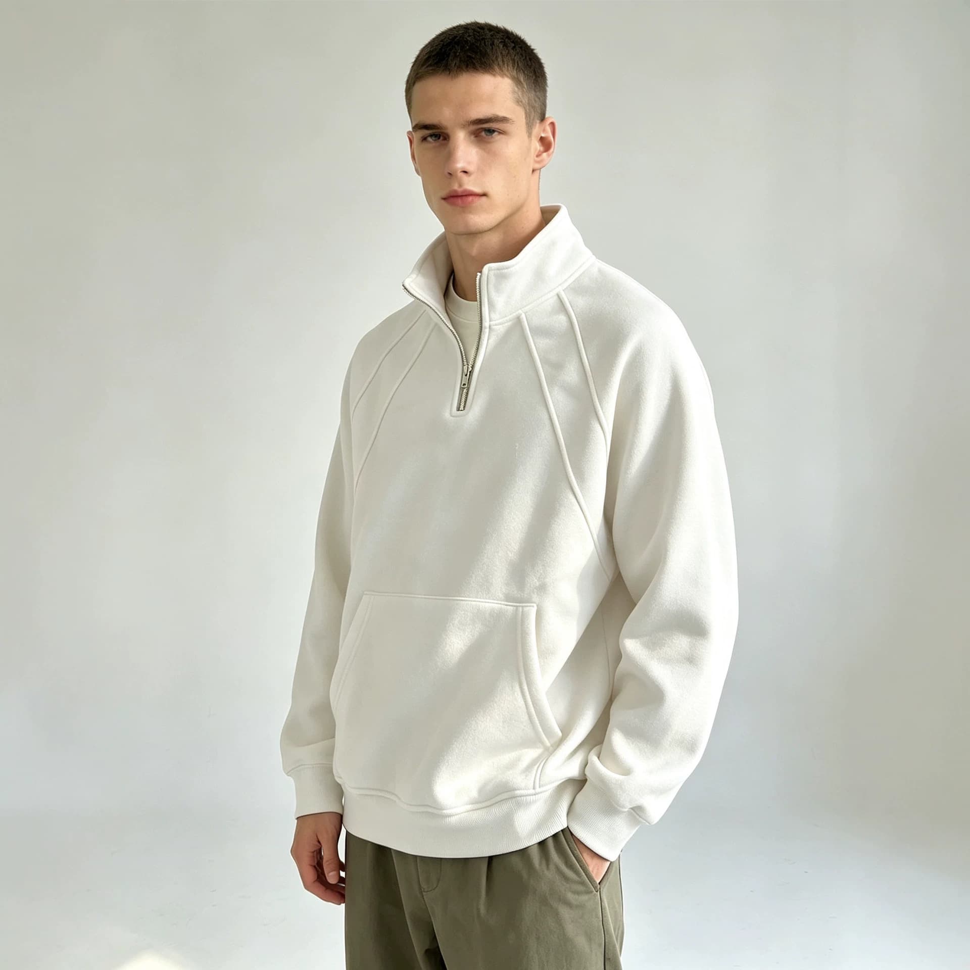 New cross-border Amazon men's casual zipper fleece sweatshirt pullover men's loose sports stand collar jacket