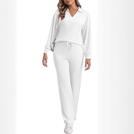 Amazon Europe and America 2024 Autumn and Winter Fashion Casual Sports Suit Long Sleeve V-neck Sweatshirt Wide Leg Pants Two-piece Set for Women