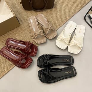 French Bow Flip Flops for Women Outdoor New Summer Cross-Border Large Size Peep Toe Flat Slippers