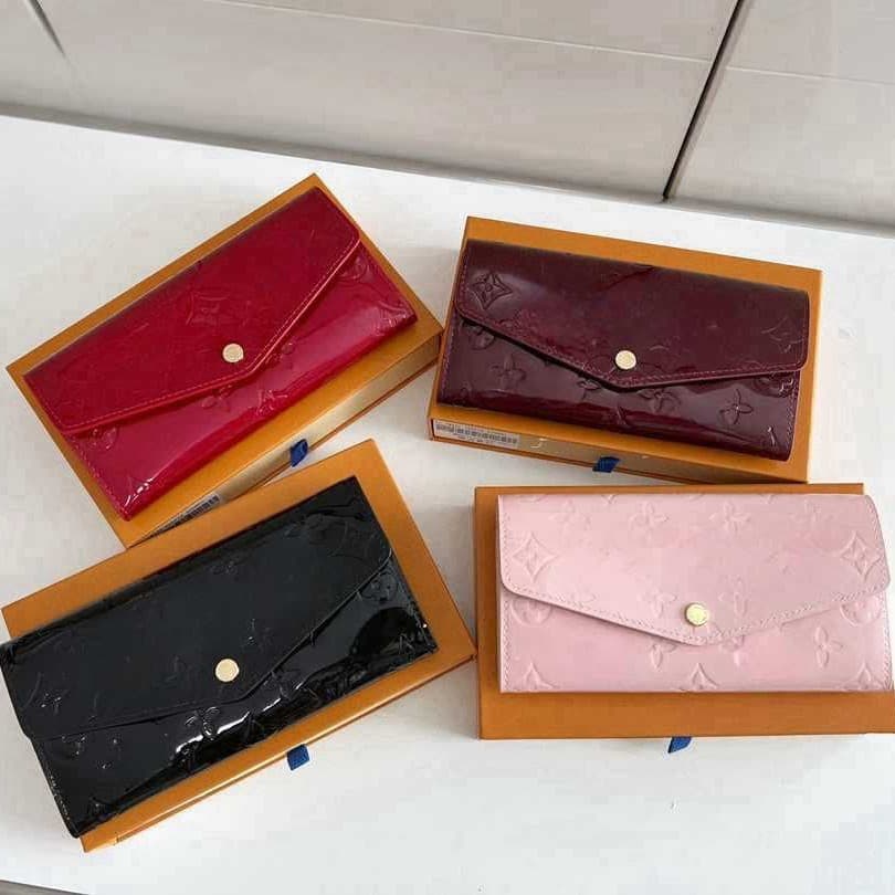 Cross-border European and American fashion women's wallet long two-fold genuine leather large clip patent leather beanie wallet wallet foreign trade supply
