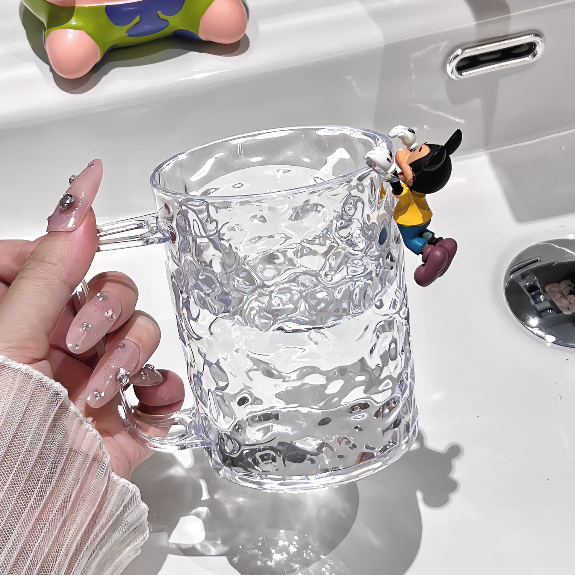 Light Luxury Transparent Glacier Pattern Rinse Cup, Premium Heat-Resistant Plastic Toothbrush Cup for Home, Couple's Wash Cup