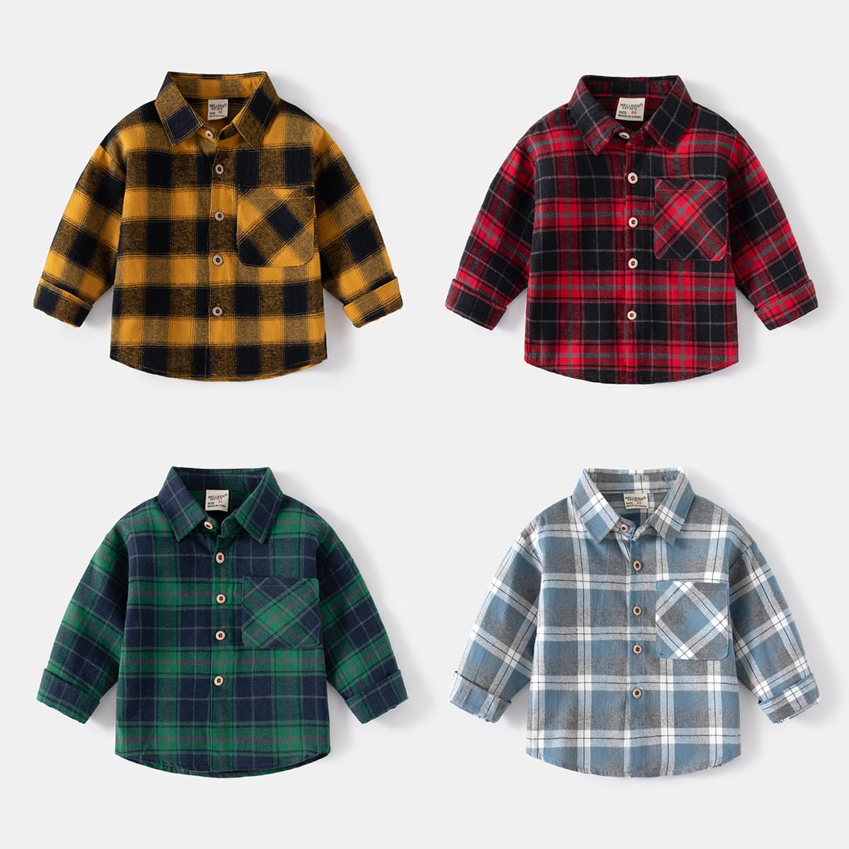 New Checkered Long Sleeve Shirt for Small Kids Comfortable Cotton Spring Collar Stylish Korean Version Boys Shirt