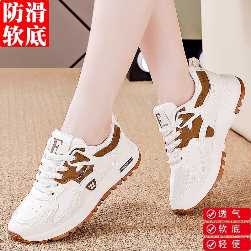 Genuine Leather Casual Sports Shoes for Women Spring 2025 New Versatile Lightweight Non-Slip Soft Sole Shock-Absorbing Running Shoes for Junior High School Students