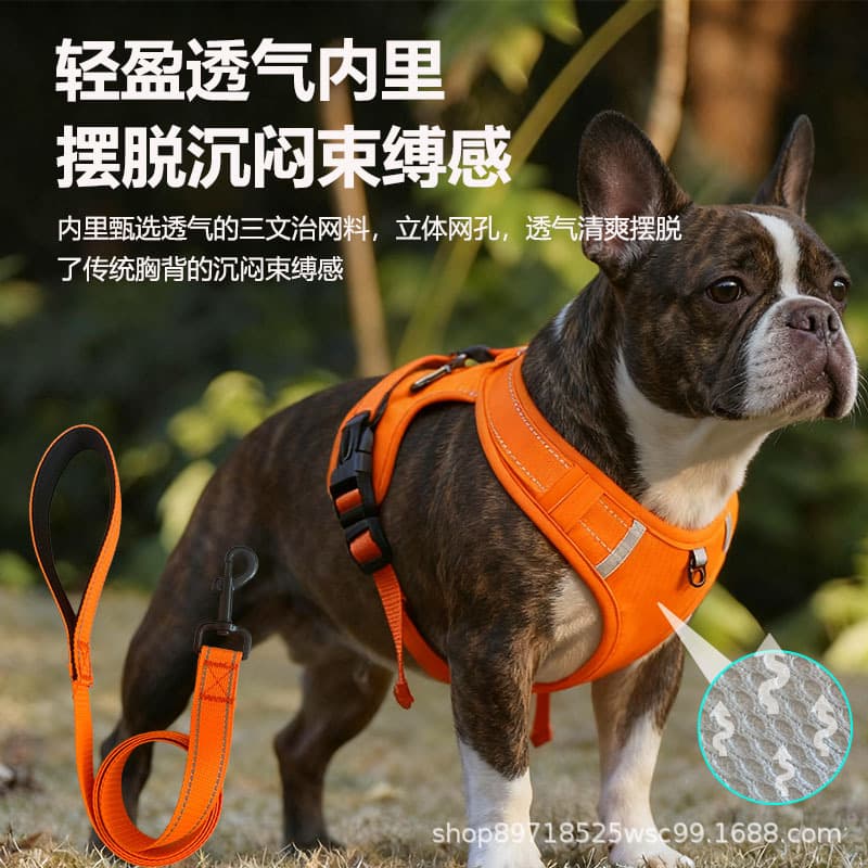 I-shaped harness distributes pressure evenly through mechanical force dispersion points, ensuring comfort for the dog's neck and chest.