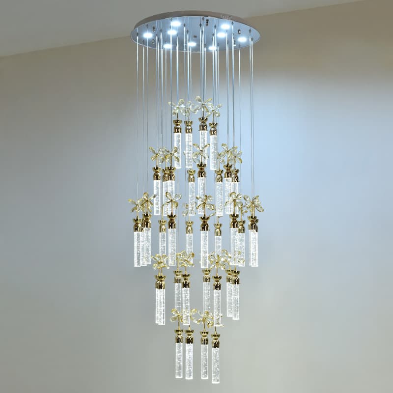 Villa rotating duplex staircase high floor chandelier new bubble crystal column LED light luxury simple chandelier