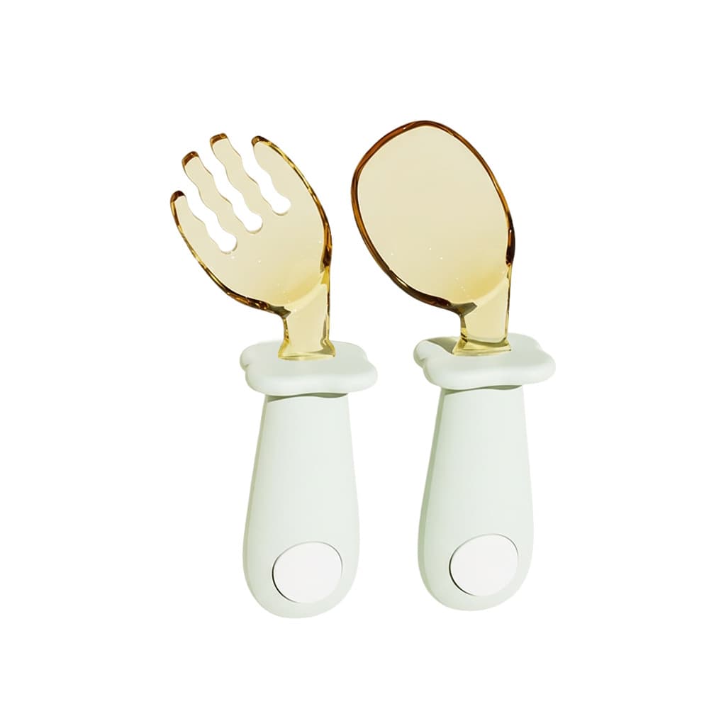 Baby Learning PPSU Feeding Fork and Spoon Set, Toddler Self-Feeding Utensils, Kids Training Fork and Spoon for Learning to Eat