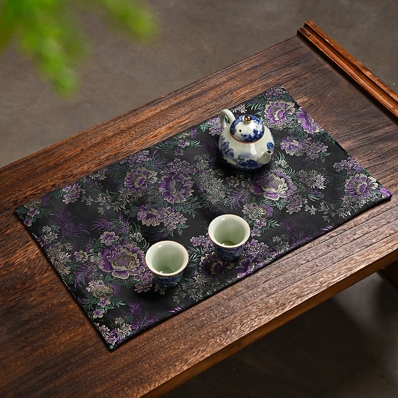Double-Sided Brocade Dry Brewing Mat, Vintage Tea Table Runner, Zen Chinese Tea Ceremony Heat Insulation Cloth