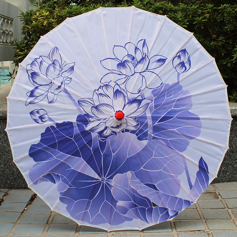 Blue and White Porcelain Ceiling Ancient Style Craft Umbrella Prop Wedding Fashion Show Chinese Style Printing Imitation Oil-paper Umbrella Retro
