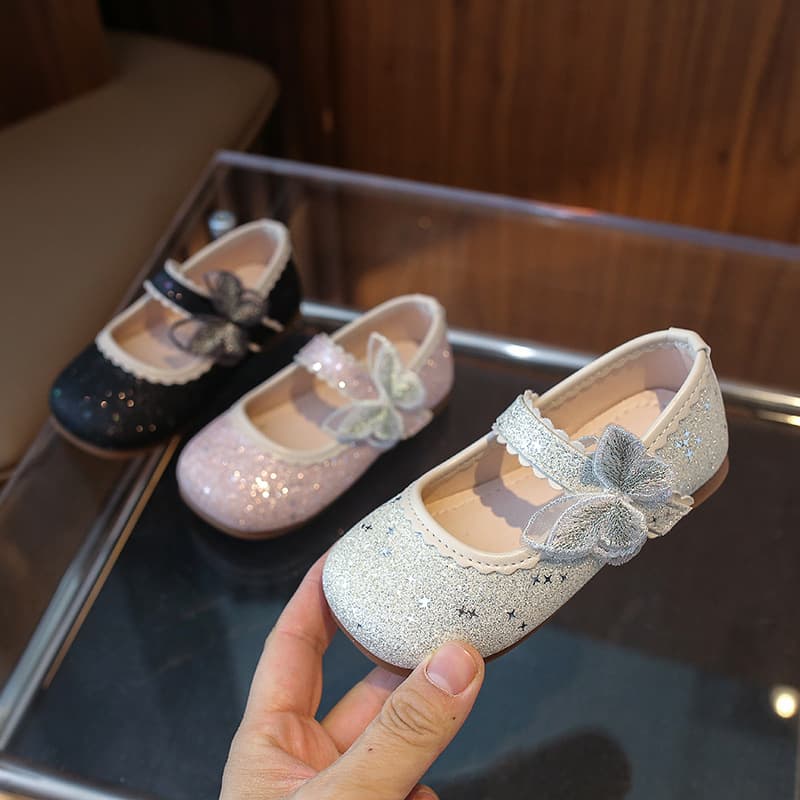Sweet Bow Girls Princess Shoes Rhinestone Glitter Children's Leather Shoes Small Kids 2024 Spring Children's Shoes Wholesale