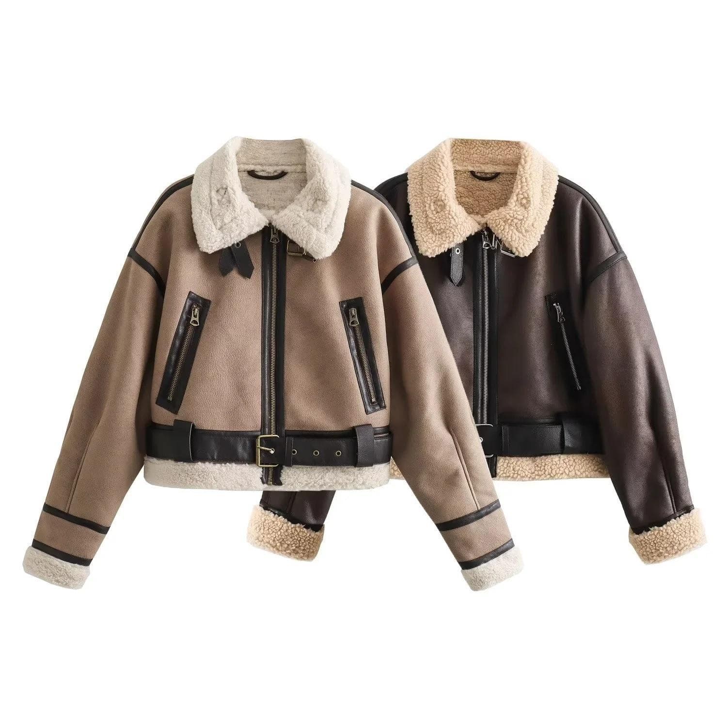 2025 Fall/Winter New Arrival Women's Sheepskin Leather Retro Motorcycle Short Jacket Coat 8073236