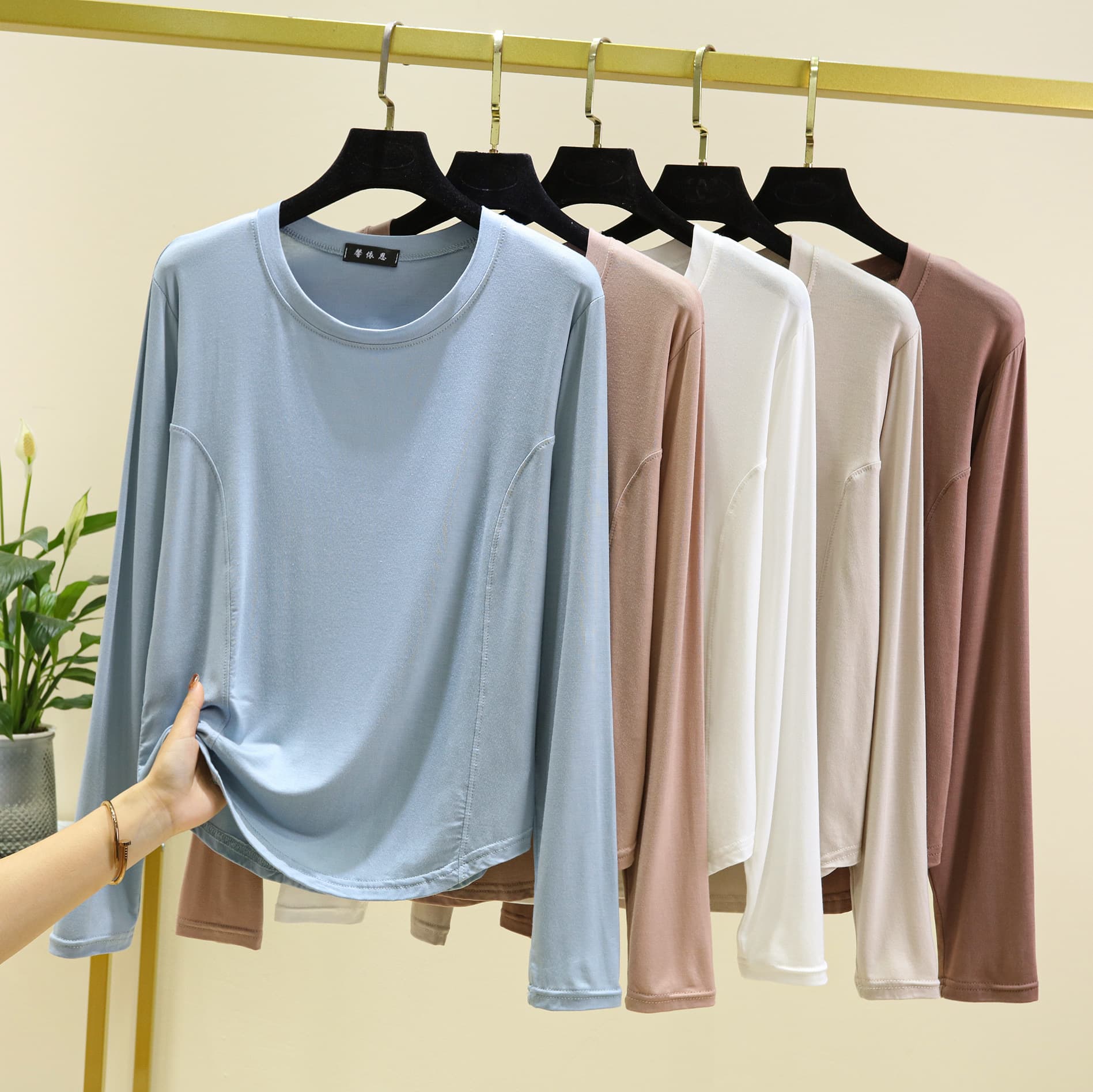Modal Long Sleeve Round Neck T-Shirt Casual Thin Spring Autumn Women's Plus Size Base Shirt Inner Wear Loose Fit Top