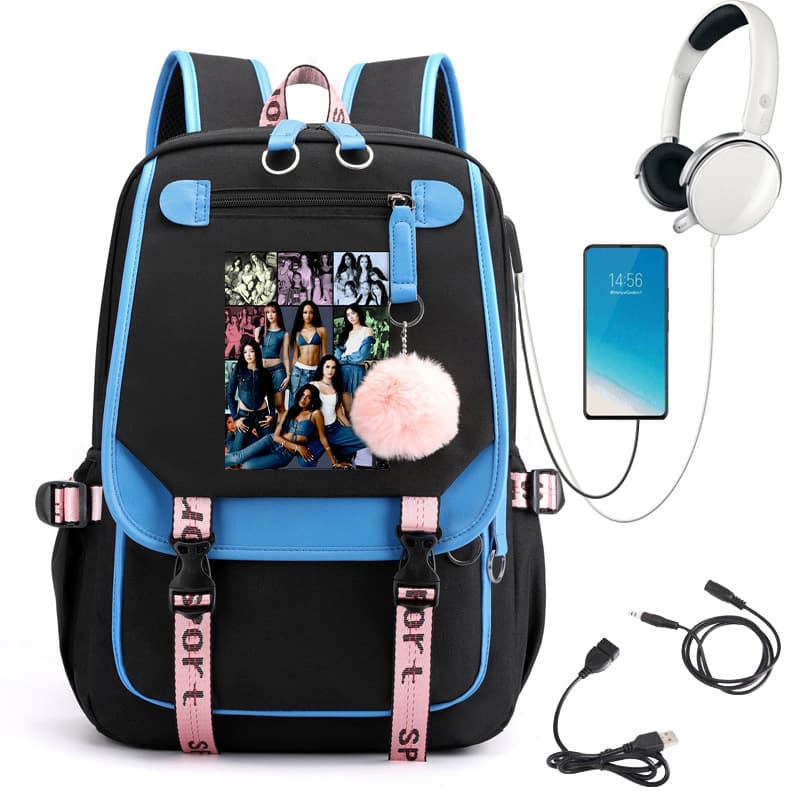 Katseye Retro Split Portrait Print K-Pop Group Backpack, Middle and High School Casual Backpack 60707