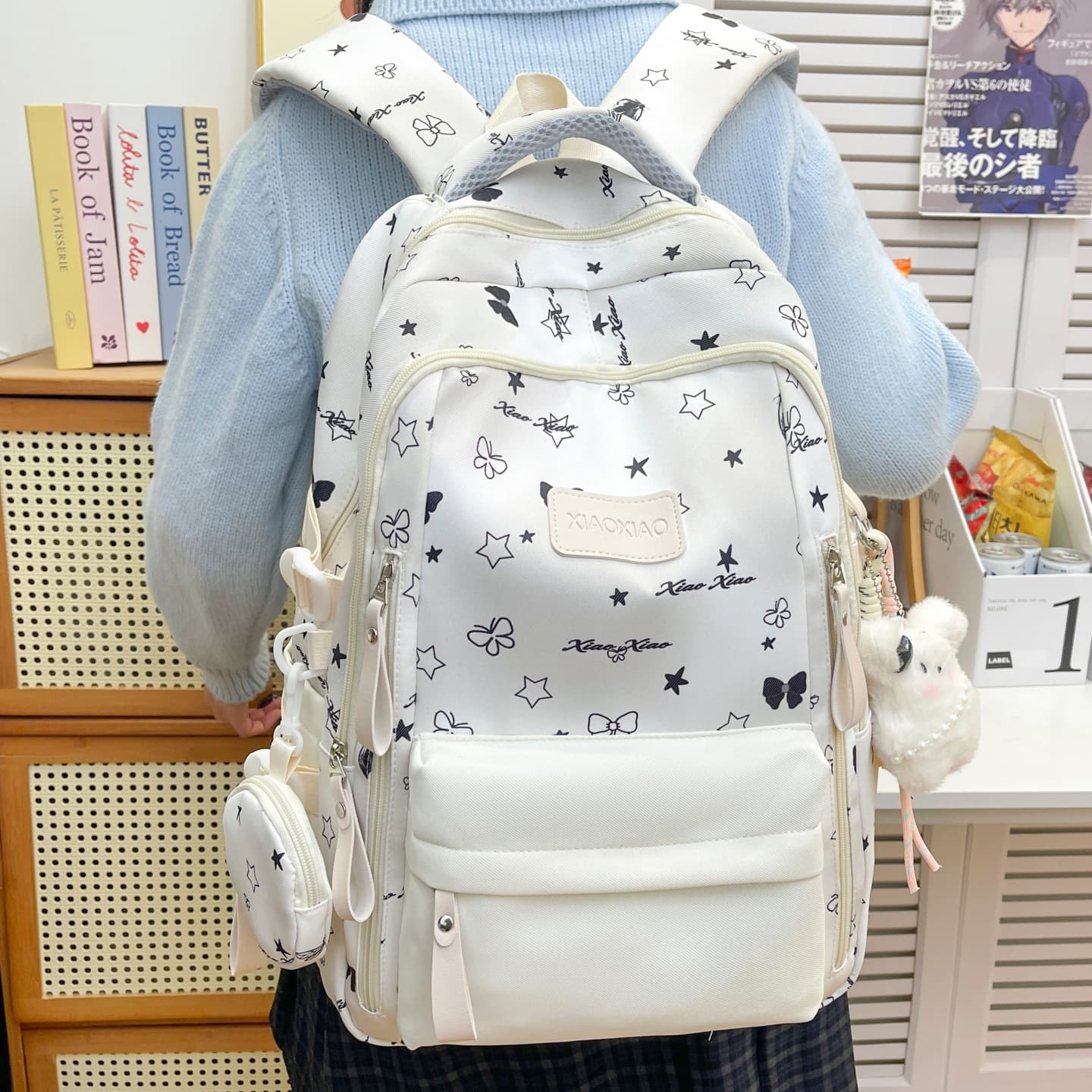Stylish Japanese Cute Double Backpack Women Fresh Mori Girl Student Schoolbag Lightweight Minimalist Large Capacity Backpack