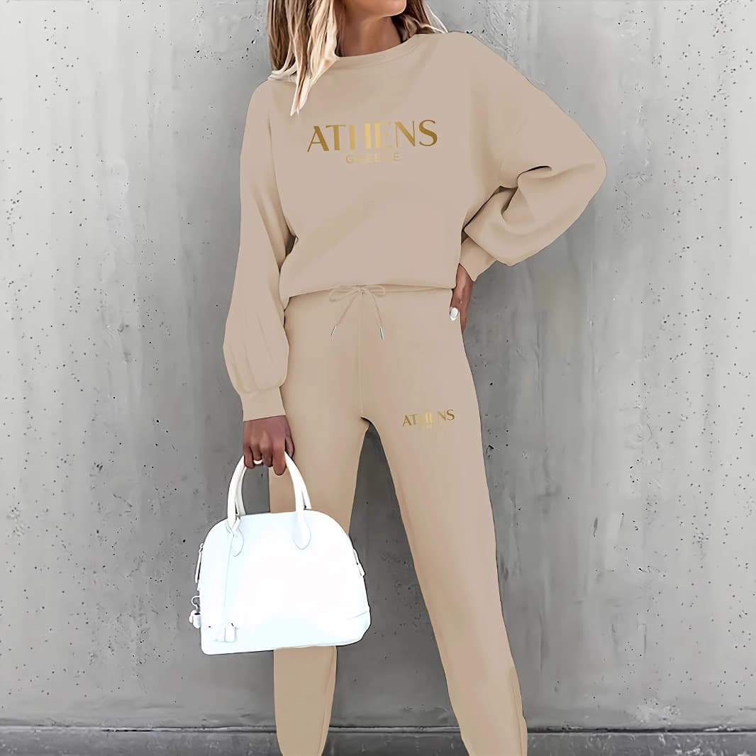 Cross-border 2025 Women's Two-Piece Set English Print Fashion Women's Sportswear Set 0019 Print