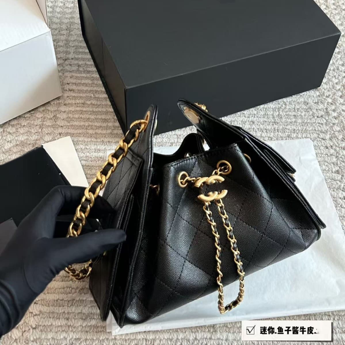 New Fashion Women's Bag, Trendy Quilted Chain Bag, Single-Shoulder Caviar Leather Bag, Hippie Bag, Underarm Bucket Bag, Genuine Leather