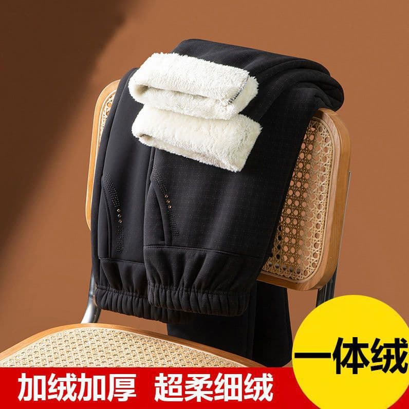 Thickened Fleece-Lined Warm Trousers for Elderly Women, Winter Cotton Pants, Outer Wear for Spring and Autumn