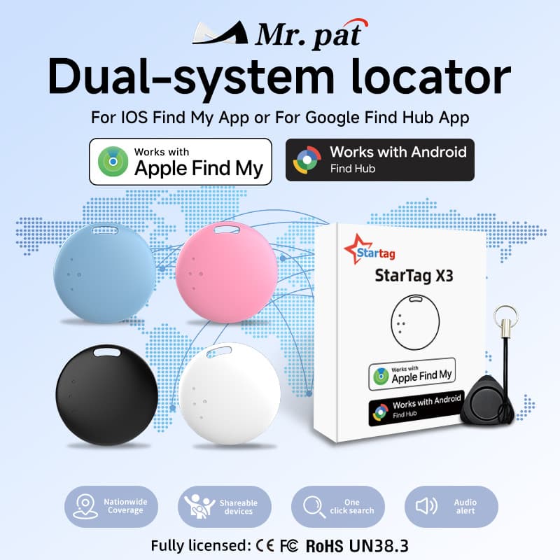 Dual System Tracker Compatible with iOS and Google for Apple and Overseas Android, MFI Certified Global Anti-Loss Device