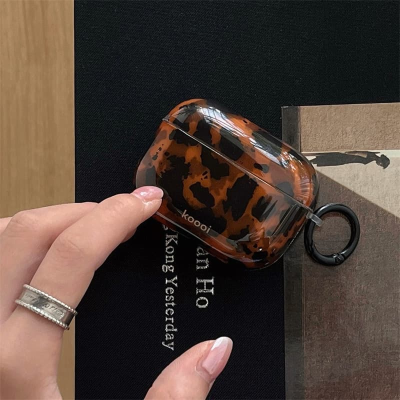 Amber Leopard Tortoiseshell AirPods Pro 2 Case Compatible with Apple 2/3/4 Gen Wireless Bluetooth Protective Cover Soft