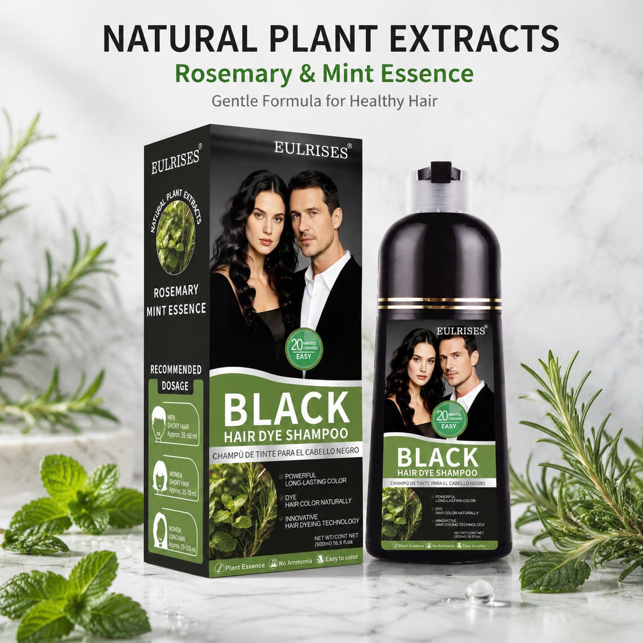 Cross-border One Black Rosemary 500ml Non-Scalp Staining Hair Dye Cover Gray Hair Plant-Based Hair Color Source Wholesale