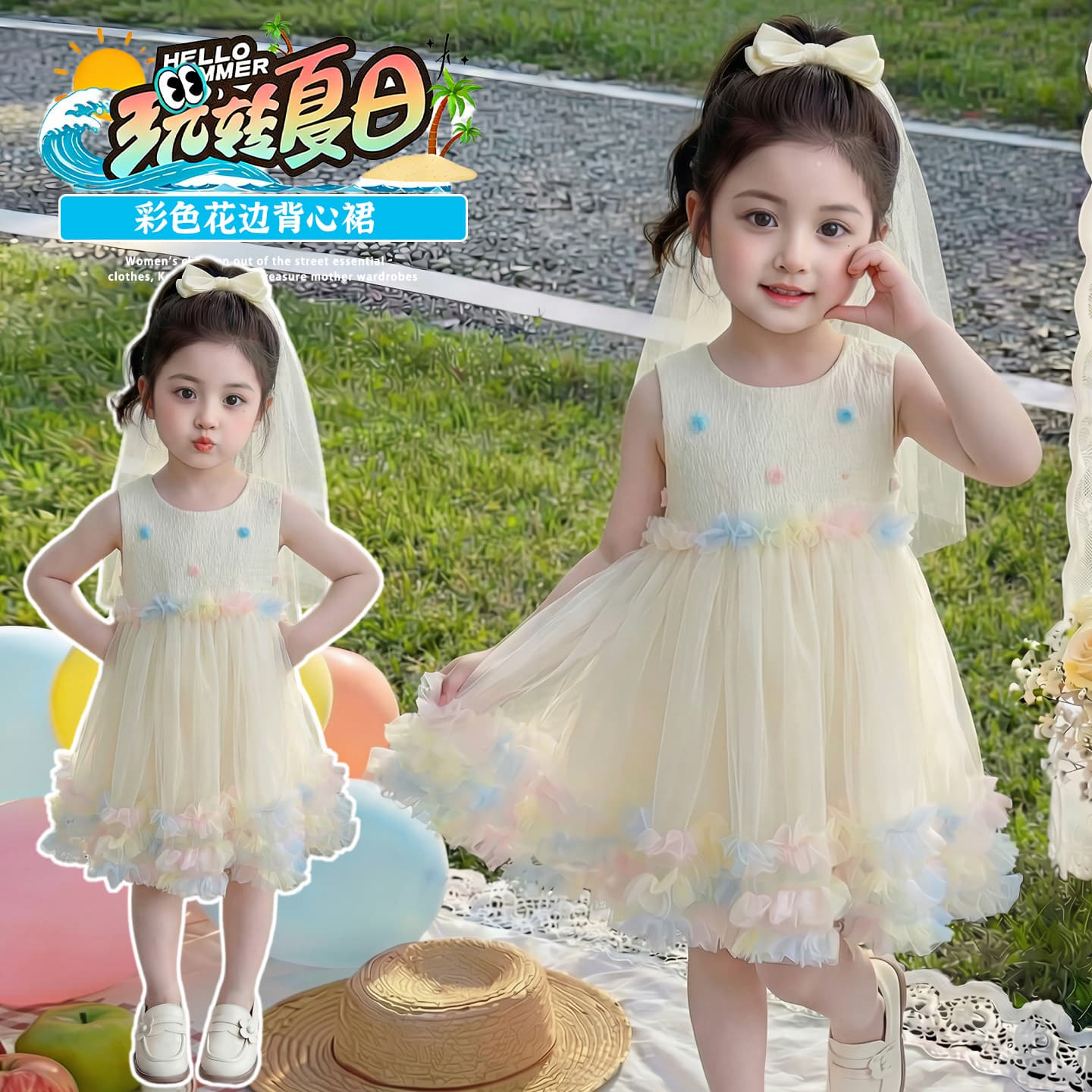 Girls Sweet Lace Vest Princess Dress Summer 2026 Style Baby Fashionable Colorful Cute Mesh Tulle Dress